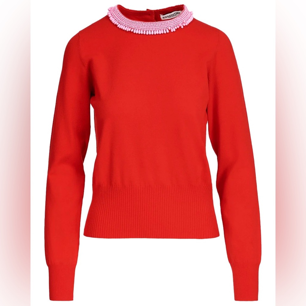 Anthropologie Red Crew Neck Sweater with Soft Knit Texture